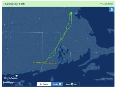 Flight of the plane towing banner over Harvard Dec. 8, 2023, according to FlightAware tracking. (Screenshot)