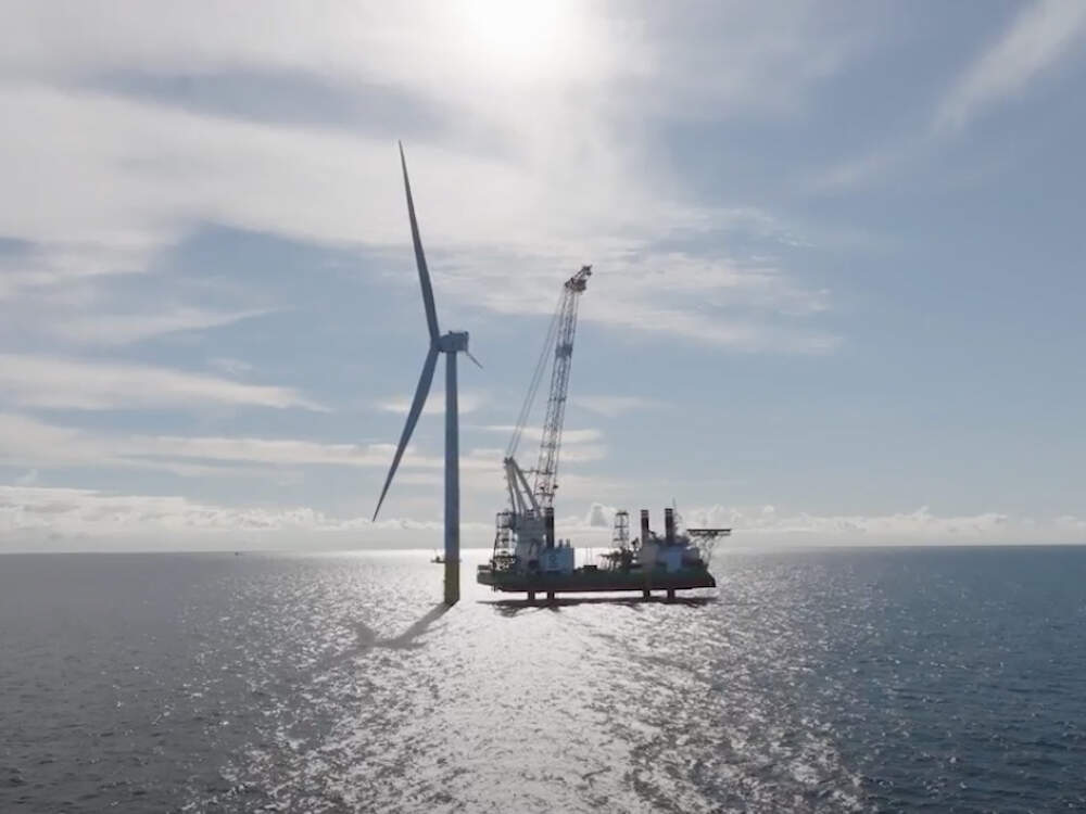 One of the first completed turbines of the Vineyard Wind project, an 800 megawatt wind farm near Martha's Vineyard. (Courtesy of Vineyard Wind)