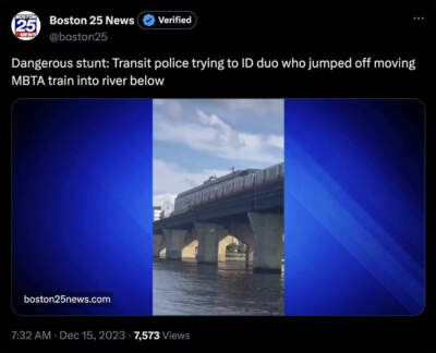 A screenshot of a video posted to X, formerly Twitter, by Boston 25 News. (Screenshot from X)