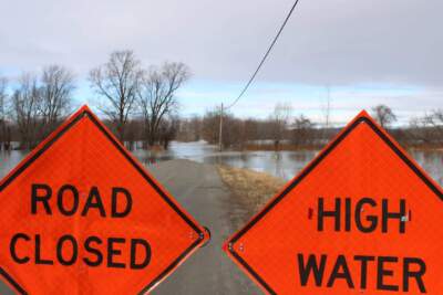 Pine Island Road in Colchester, Vermont is flooded Tuesday, Dec. 19. (Lexi Krupp/Vermont Public)