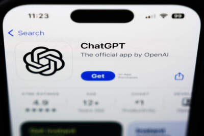 A ChapGPT logo is seen on a smartphone. (Matt Rourke/AP)