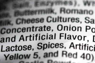The ingredients label on a bag of Nacho Cheese flavored Doritos. (Matt Rourke/AP)