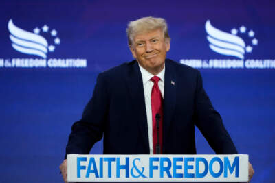 Republican presidential candidate former U.S. President Donald Trump speaks at the Faith and Freedom Road to Majority conference at the Washington Hilton on June 24, 2023 in Washington, DC. Trump spoke on a range of topics to an audience of conservative evangelical Christians. (Drew Angerer/Getty Images)