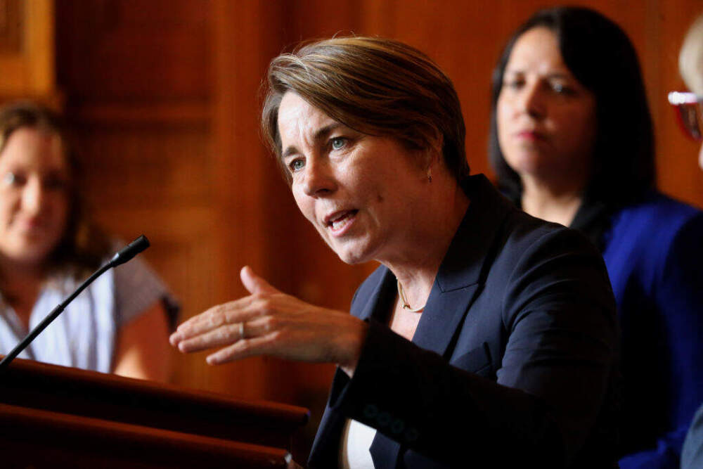 Gov. Maura Healey speaks at the Leadership Meeting held at the State House. (Stuart Cahill/Boston Herald via Getty Images)