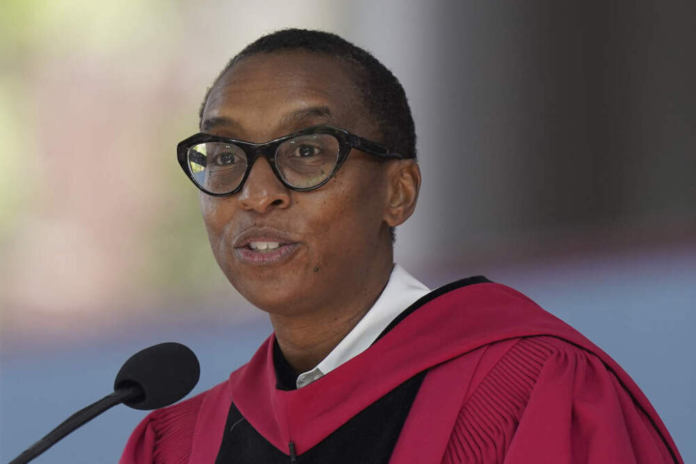 Claudine Gay addresses an audience during commencement ceremonies, May 25, 2023, on the school's campus in Cambridge. (Steven Senne/AP)Claudine Gay addresses an audience during commencement ceremonies, May 25, 2023, on the school's campus in Cambridge. (Steven Senne/AP)