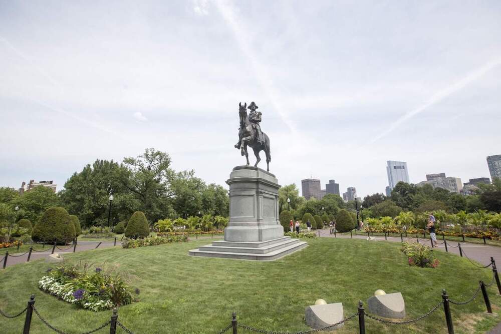 George Washington statue in the Boston Public Garden on a hot summer day. (Joe Difazio for WBUR)