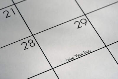 February, 29, otherwise know as leap year day, is shown on a calendar Sunday, Feb. 25, 2024, in Overland Park, Kan. Because it actually takes a bit longer than 365 days for the Earth to revolve around the sun, an extra day is added to the calendar in February every four years to make up make up for the that extra time. (Charlie Riedel/AP)