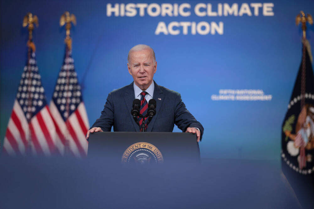 U.S. President Joe Biden delivers remarks during a climate event at the White House complex November 14, 2023 in Washington, DC.  (Win McNamee/Getty Images)