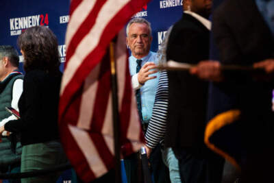 Independent presidential candidate Robert F. Kennedy Jr. poses with supporters after a voter rally at St. Cecilia Music Center on February 10, 2024 in Grand Rapids, Michigan. (Emily Elconin/Getty Images)