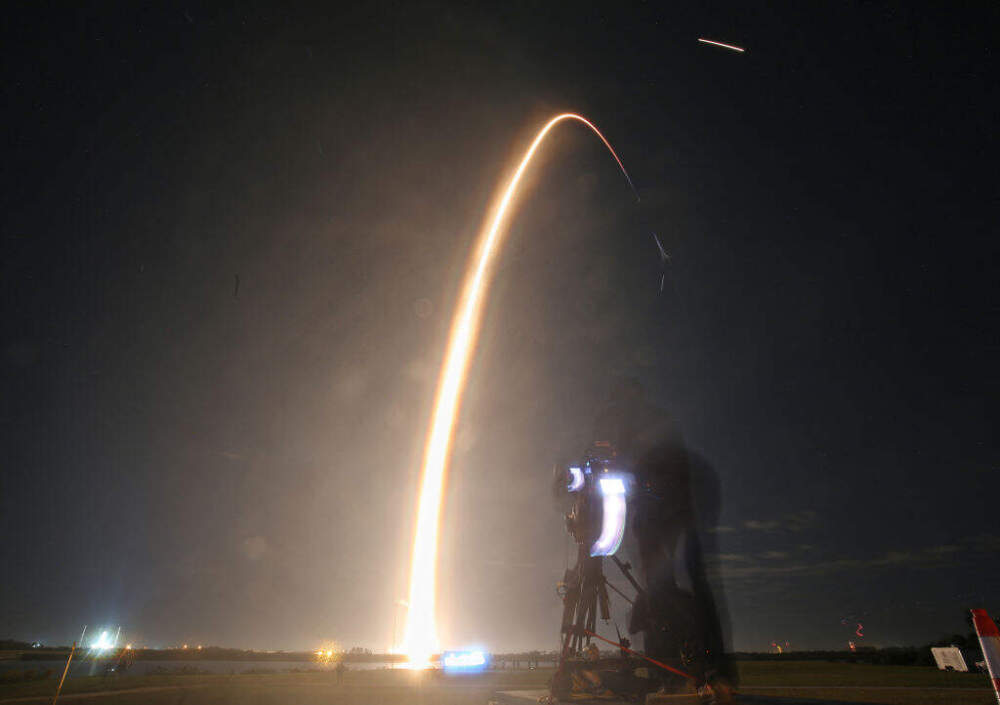 A SpaceX Falcon 9 rocket lifts off from the Kennedy Space Center with Intuitive Machines' Nova-C moon lander mission, in Cape Canaveral, Florida, on Feb. 15. (Photo by Gregg Newton / AFP via Getty Images)