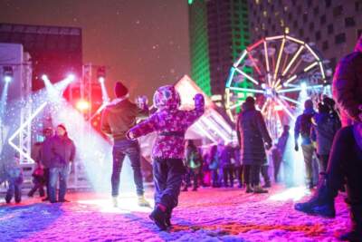 Revelers at the Montréal en Lumière festival, which &quot;transforms great swaths of the city into a savory, illuminated winter wonderland.&quot; (Benoît Rosseau/Montréal en Lumière)