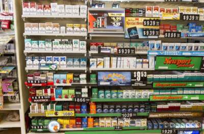 This 2016 photo shows cigarettes for sale at a Massachusetts convenience store. (Joe Difazio/WBUR)