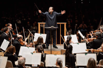 Andris Nelsons conducting the BSO in January 2023. (Courtesy Aram Boghosian)