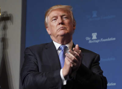 Former President Donald Trump applauds members of the audience before speaking at the Heritage Foundation's annual President's Club meeting, Tuesday, Oct. 17, 2017 in Washington. (Pablo Martinez Monsivais/AP)