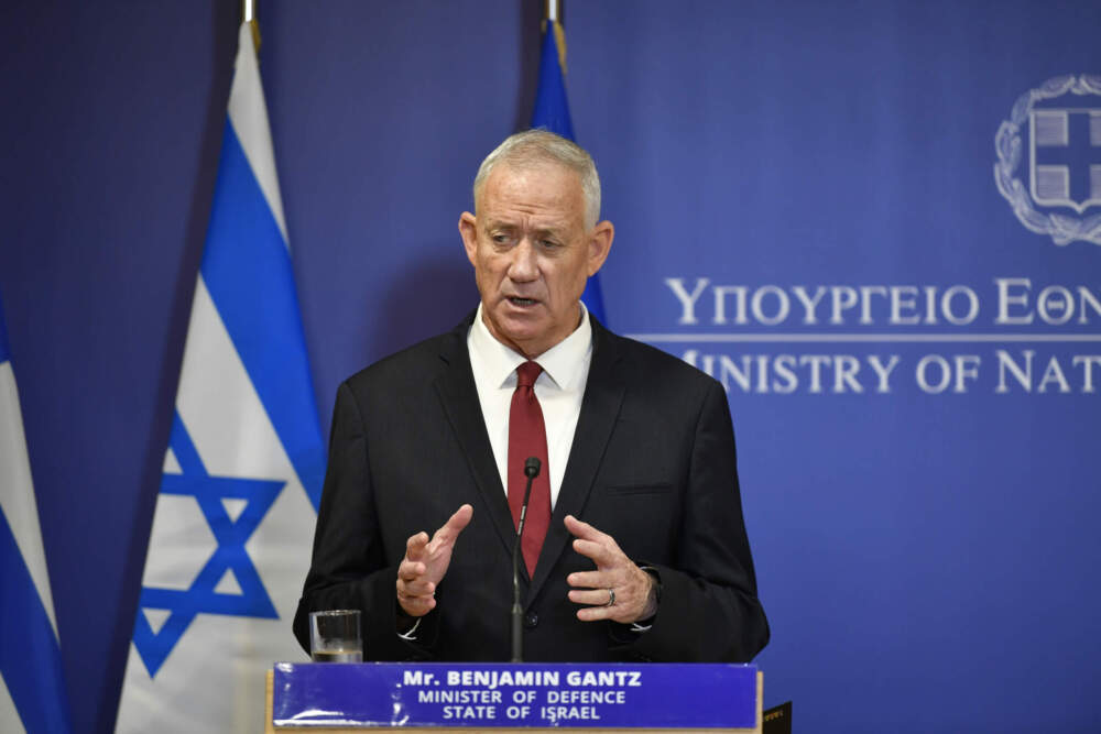Israeli Defense Minister Benny Gantz, speaks during a joint press conference. (Michael Varaklas/AP)