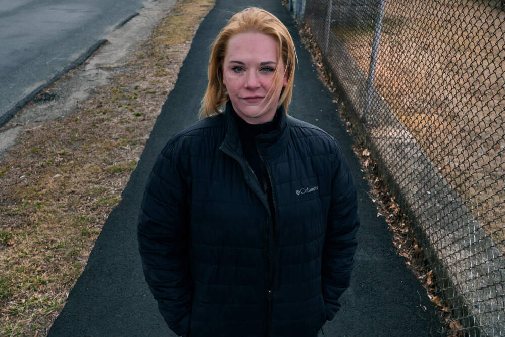 Maegan Ball stands for a portrait in Saugus, Massachusetts. In December 2018, police were requested to make a wellness check on a man by his mother. Officers found him severely beating Ball. (Charles Krupa/AP)