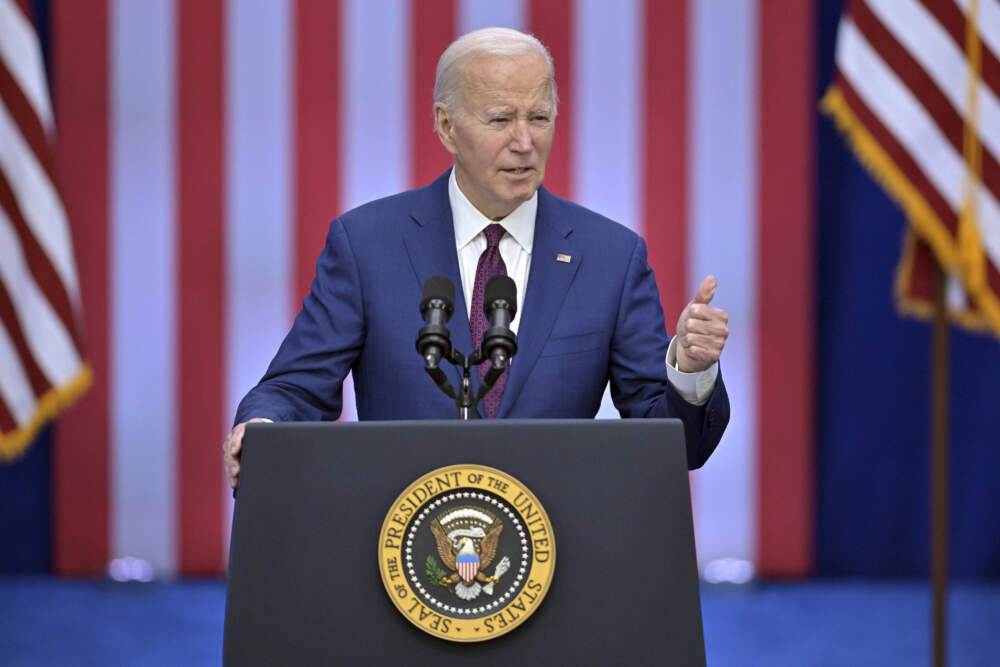 President Biden delivers remarks in Goffstown, N.H. (Josh Reynolds/AP)