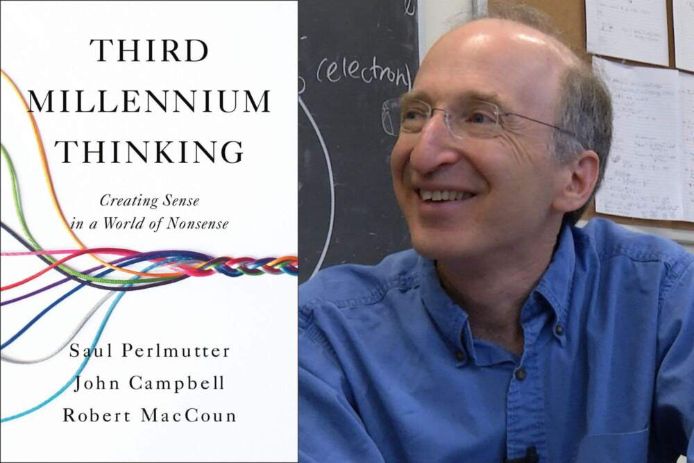 The cover of &quot;Third Millennium Thinking&quot; and author Saul Perlmutter. (Courtesy of Little, brown & Company and Jon Schainker)