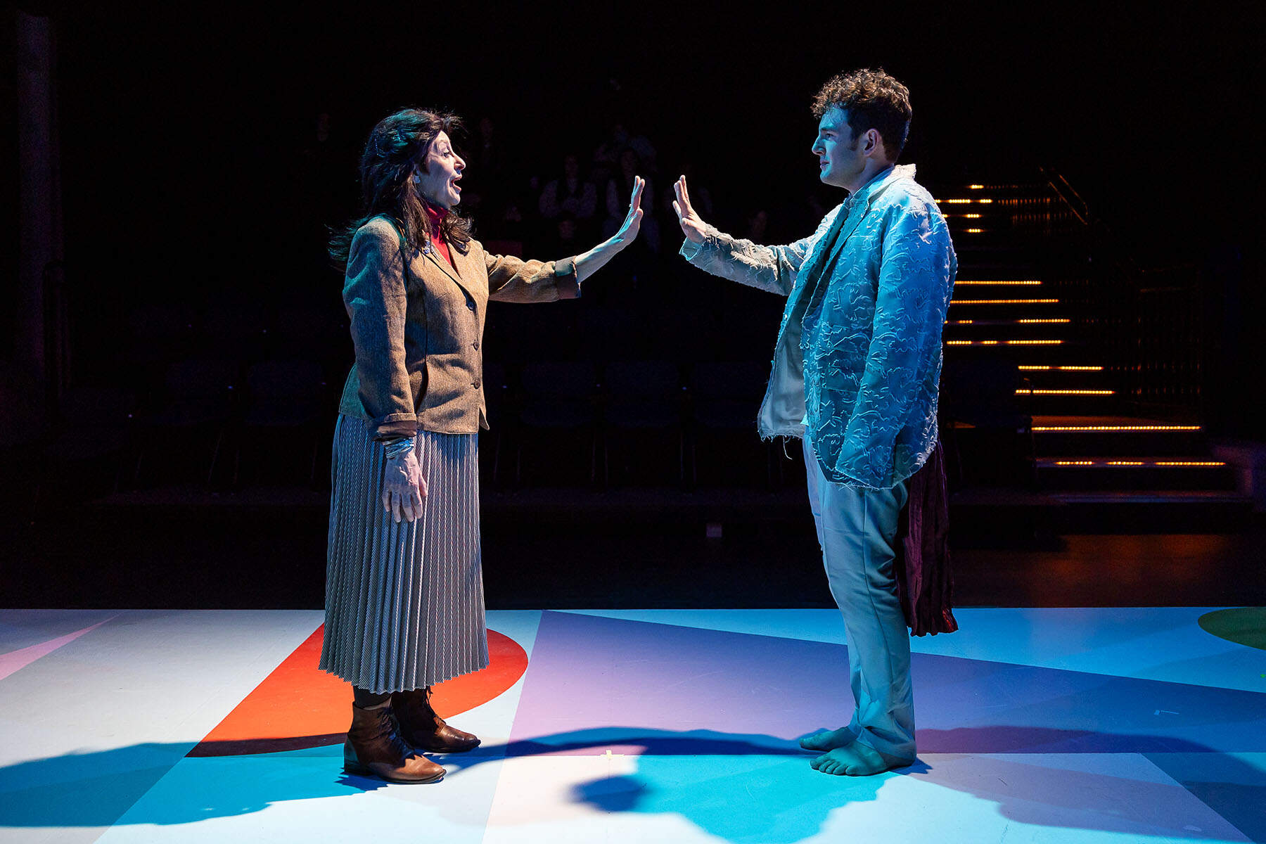 Stephanie Clayman as Irene Pepperberg and Jon Vellante as Alex in &quot;Beyond Words&quot; at Central Square Theater. (Courtesy Maggie Hall)