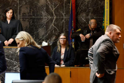 Jennifer Crumbley, center, listens while on the stand at Oakland County Court in Pontiac, Michigan, during her involuntary manslaughter trial on Feb. 2. Ethan Crumbley, 17, her son, is serving a life sentence for the 2021 shooting at Oxford High School, which left four students dead and six students and a teacher wounded. (Jeff Kowalsky/AFP via Getty Images)