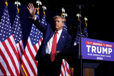  Republican presidential candidate and former U.S. President Donald Trump leaves the stage a the conclusion of a campaign rally at the Forum River Center March 09, 2024 in Rome, Georgia. (Chip Somodevilla/Getty Images)