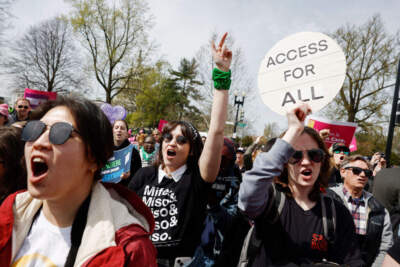 Demonstrators participate in an abortion-rights rally outside the Supreme Court during oral arguments in the case of the U.S. FDA v. Alliance for Hippocratic Medicine on March 26. (Anna Moneymaker/Getty Images)