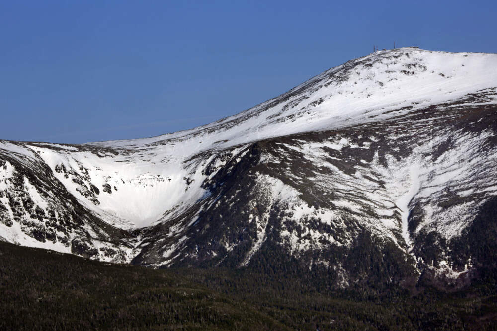 Tuckerman Ravine is seen at left, about one mile below the summit of 6,288-foot Mount Washington, in New Hampshire. (Robert F. Bukaty/AP)