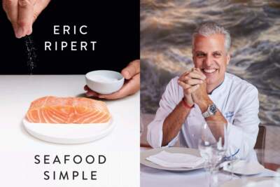 The cover of &quot;Seafood Simple&quot; and author Eric Ripert. (Courtesy of Penguin Random House and Nigel Parry)