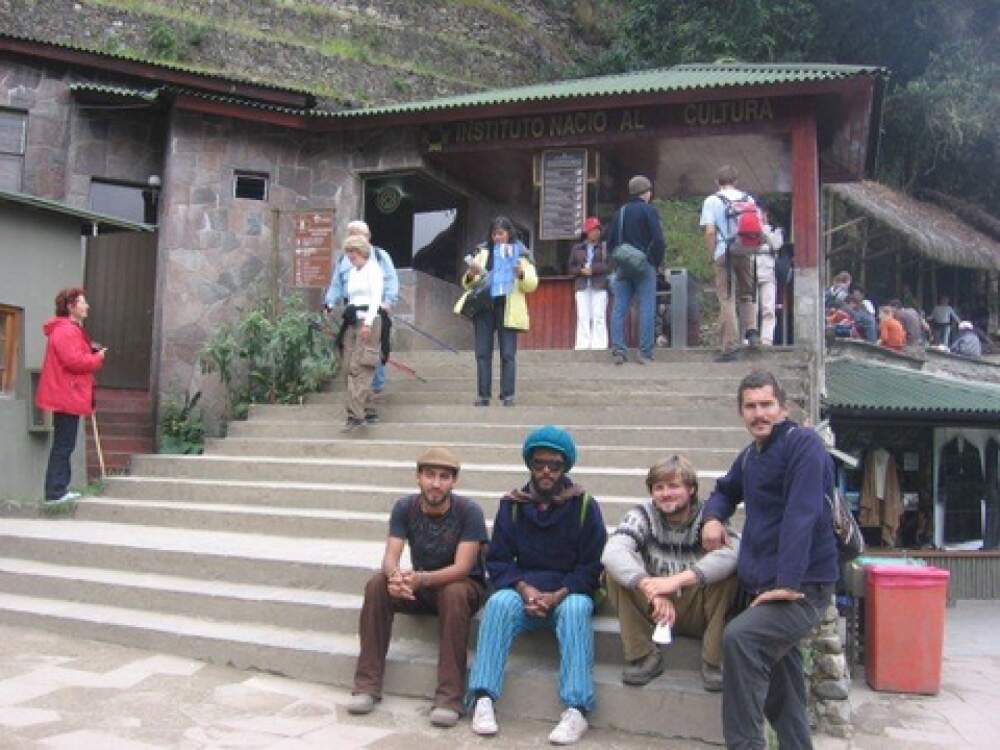 At the entrance to Macchu Picchu, from right, Simón Rios, Dave Endris, Rafael Moreira, Rafael Vallejos. (Courtesy Simón Rios)