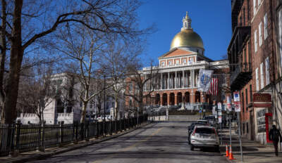 The Massachusetts State House on a sunny winter morning. (Robin Lubbock/WBUR)