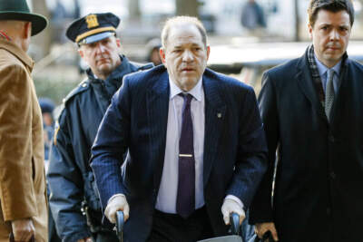 Harvey Weinstein arrives at a Manhattan courthouse during jury deliberations in his rape trial on Feb. 19, 2020, in New York. (John Minchillo/AP)