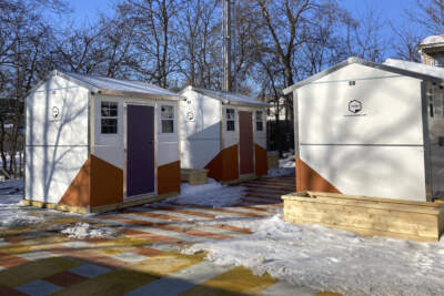 Structures in a shelter pod community used for emergency housing in Burlington, Vermont. (Lisa Rathke/AP)