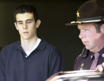 In this Dec. 7, 2001 photo, James Parker is brought into court in Haverhill, N.H. where he faced charges in connection with the stabbing deaths of two Dartmouth College professors. (Toby Talbot/AP)