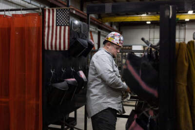 A student prepares to do steel work at Ironworkers Local 29 during an apprenticeship in Dayton, Ohio, on October 24, 2022. (MEGAN JELINGER/AFP via Getty Images)