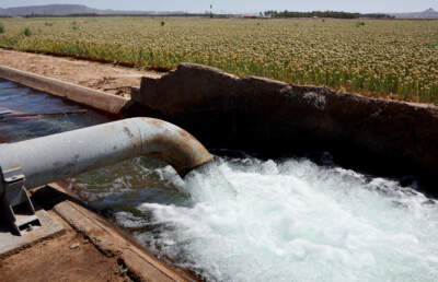 A groundwater pump supplies water to Quechan tribal land at the Fort Yuma Indian Reservation, along the long-depleted Colorado River, on May 26, 2023 near Winterhaven, California. (Mario Tama/Getty Images)