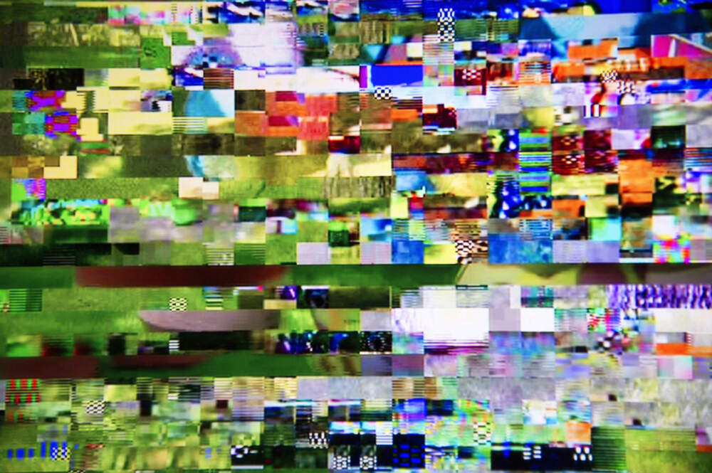 A digital television interference pattern caused by Satellite signal Interference. (Glitch Aesthetic via Getty Images)