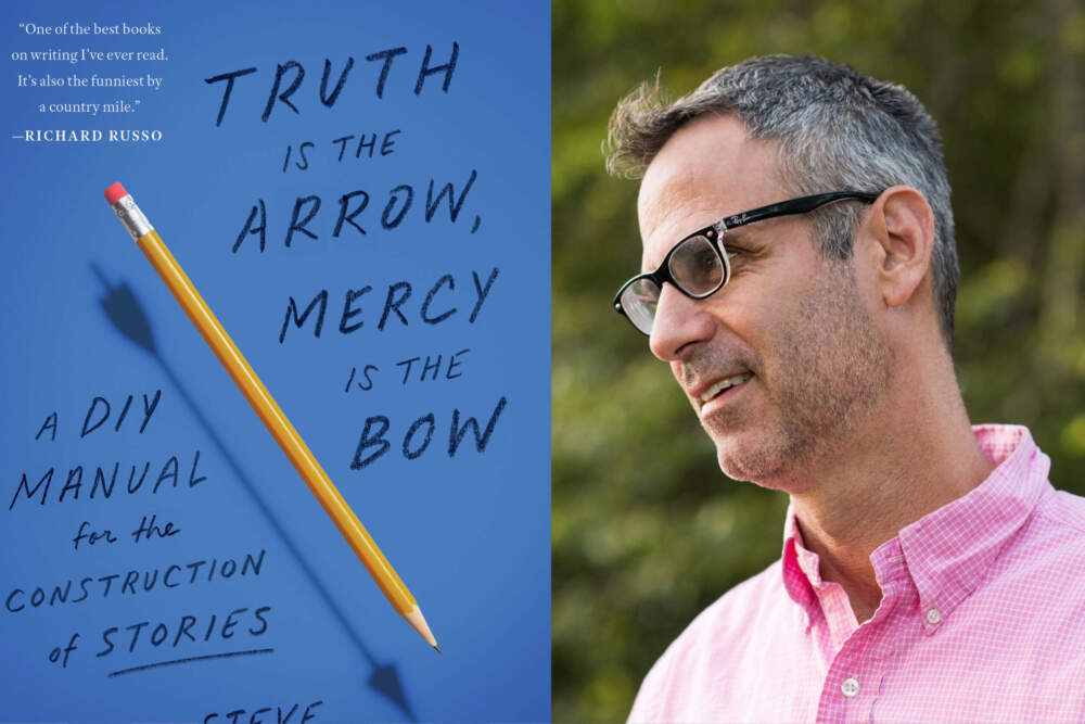 The cover of &quot;Truth is the Arrow, Mercy is the Bow: A DIY Manual for the Construction of Stories&quot; beside author Steve Almond. (Courtesy)