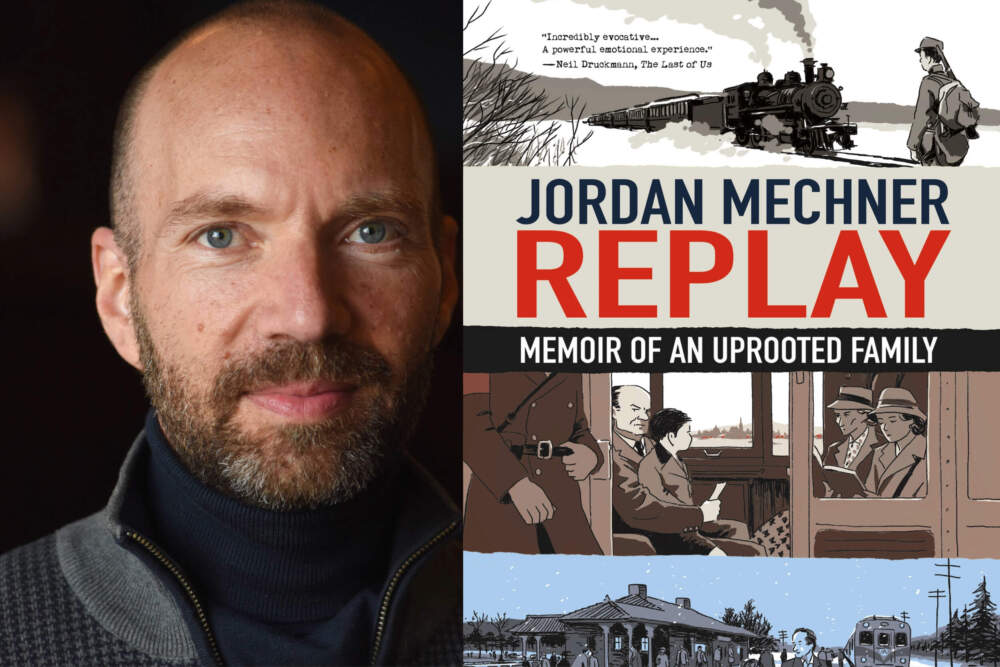 Jordan Mechner and the cover of "Replay: Memoir of an Uprooted Family." (Courtesy)