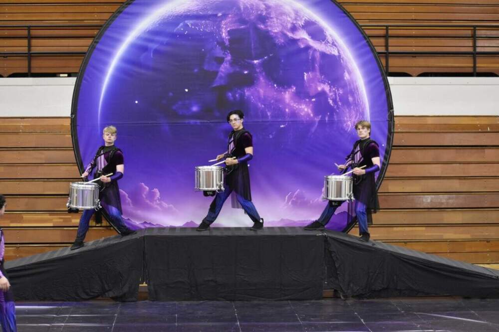Grant Lord (right) plays with the snare drummers of the Kingsmen Thunder Drumline at Rex Putnam High School in Milwaukie, Oregon. (Courtesy of René Ormae-Jarmer)