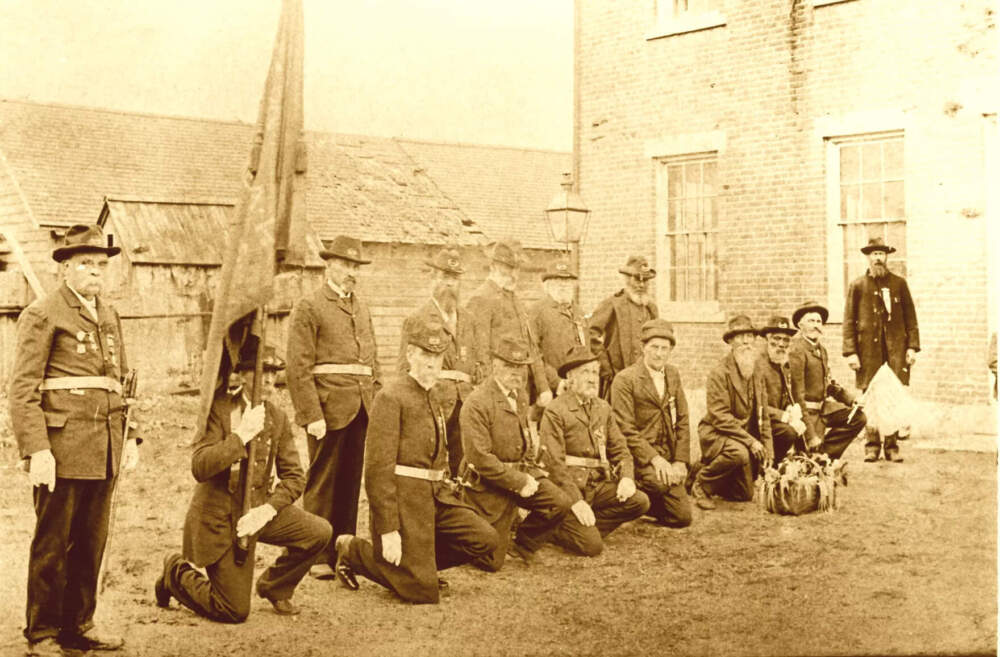 Members of the Grand Army of the Republic, a fraternal organization of union Civil War veterans photographed outside Sheffield Town Hall in the 1890s. William Jones is standing in the back row, the sixth man from the left. Another member of the 54th, regiment Edward Agustus Croslear is kneeling, seventh man from the left.