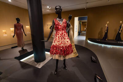 A cocktail dress designed by Valentino and worn by Donna Summer in 2011 for an event in Zurich, Switzerland. (Jesse Costa/WBUR)