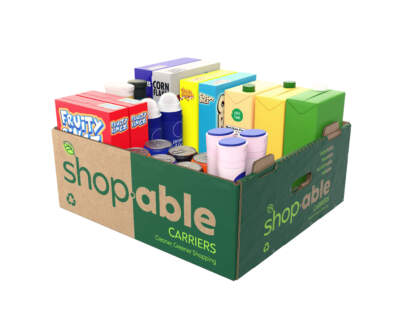 Shop.able Carriers is line of recyclable, reusable boxes for supermarkets that replaces plastic bags and delivers consumers a more sustainable and convenient packaging solution for everyday grocery shopping. (Business Wire via AP)