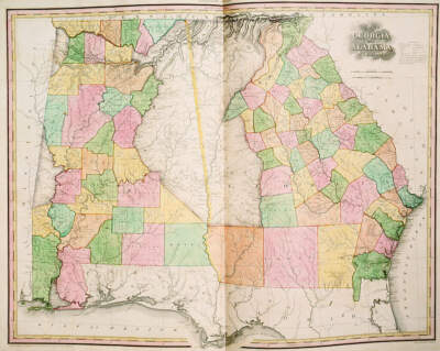A map of Georgia and Alabama in 1823, prior to the Indian Removal Act of 1838, which forced out the Cherokee and Creek out of the Southeast to into the Indian Territories (modern Oklahoma) along the Trail of Tears. (Photo by © CORBIS/Corbis via Getty Images)