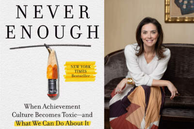 The cover of &quot;Never Enough&quot; beside author Jennifer Wallace. (Courtesy of Jo Bryan Photography)