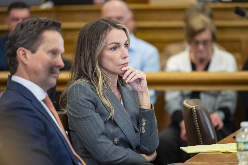 Karen Read sits with her legal team team in court, Thursday, May 2, 2024, in Dedham, Mass. (David McGlynn/New York Post via AP)